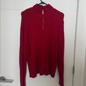 Joe Fresh Red Cable-Knit Half-Zip Turtleneck Sweater